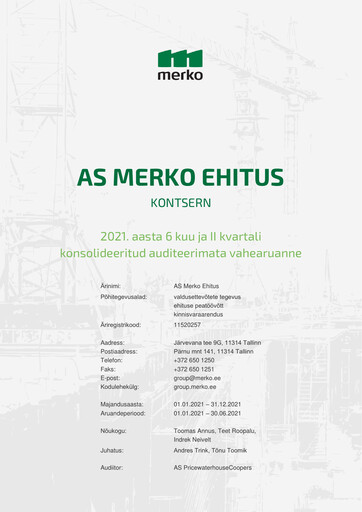 Miniature AS Merko Ehitus Rapport semestriel 2021-h1
