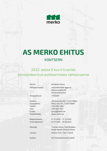 Miniature AS Merko Ehitus Rapport semestriel 2022-h1