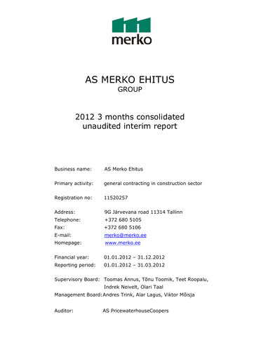 Miniature AS Merko Ehitus Rapport trimestriel 2012-q1