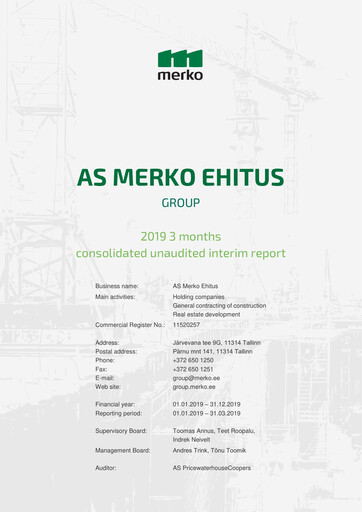 Miniature AS Merko Ehitus Rapport trimestriel 2019-q1