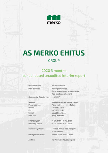 Miniature AS Merko Ehitus Rapport trimestriel 2020-q1