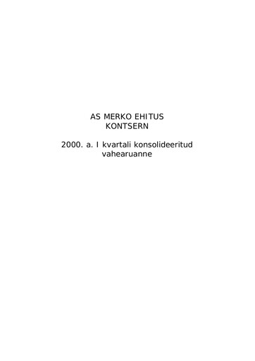 Miniature AS Merko Ehitus Rapport trimestriel 2000-q1
