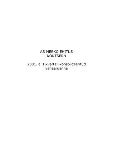 Miniature AS Merko Ehitus Rapport trimestriel 2001-q1