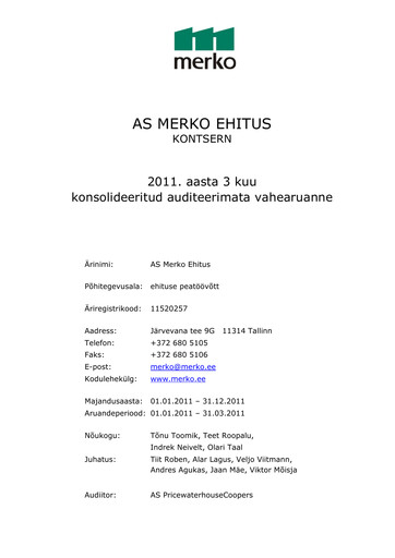 Miniature AS Merko Ehitus Rapport trimestriel 2011-q1