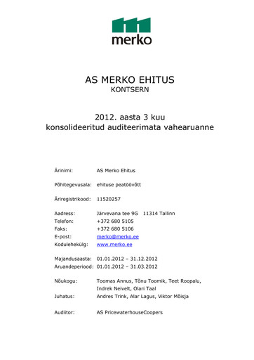 Miniature AS Merko Ehitus Rapport trimestriel 2012-q1