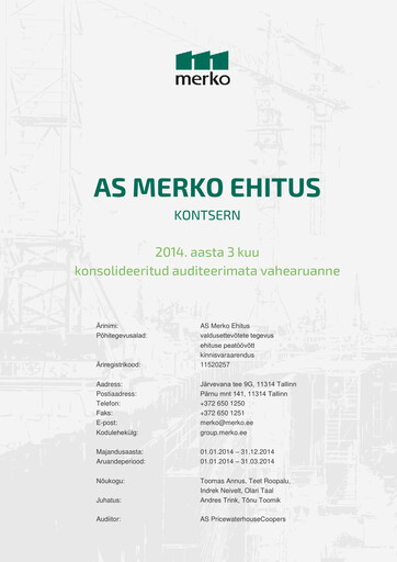 Miniature AS Merko Ehitus Rapport trimestriel 2014-q1