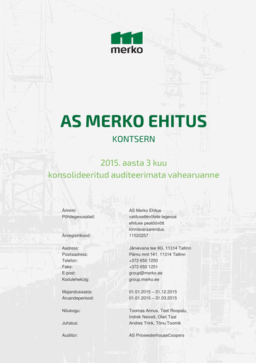 Miniature AS Merko Ehitus Rapport trimestriel 2015-q1