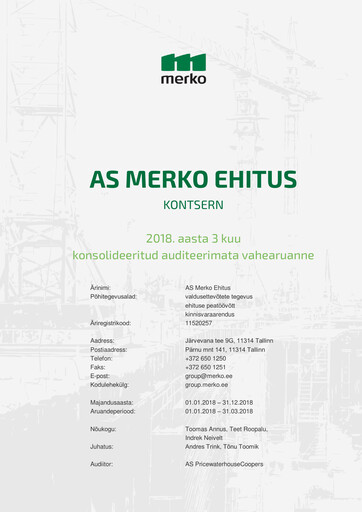 Miniature AS Merko Ehitus Rapport trimestriel 2018-q1