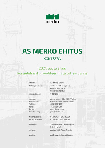 Miniature AS Merko Ehitus Rapport trimestriel 2021-q1