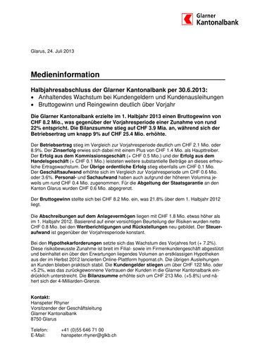 Thumbnail Glarner Kantonalbank Half-year Report 2013-h1