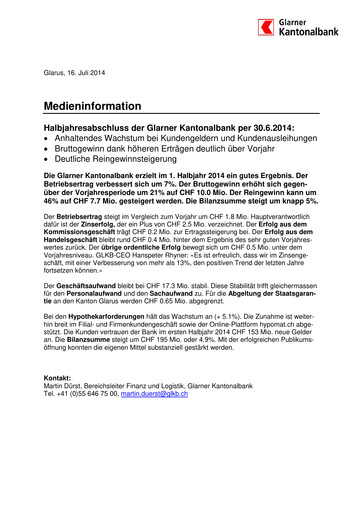 Thumbnail Glarner Kantonalbank Half-year Report 2014-h1