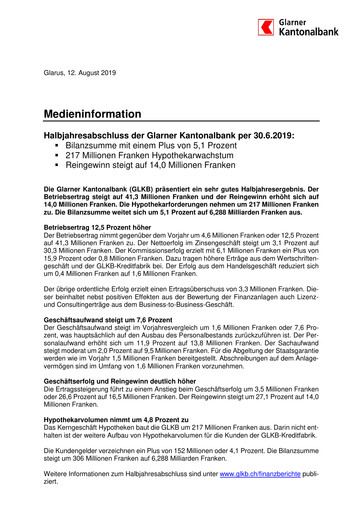 Thumbnail Glarner Kantonalbank Half-year Report 2019-h1