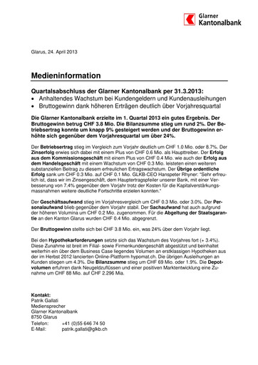 Miniature Glarner Kantonalbank Rapport trimestriel 2013-q1