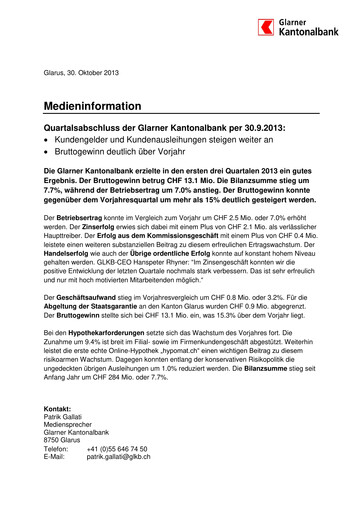 Miniature Glarner Kantonalbank Rapport trimestriel 2013-q3
