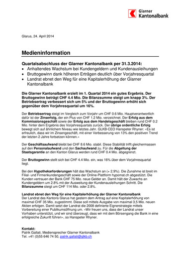 Miniature Glarner Kantonalbank Rapport trimestriel 2014-q1