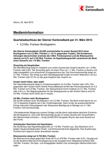Miniature Glarner Kantonalbank Rapport trimestriel 2015-q1