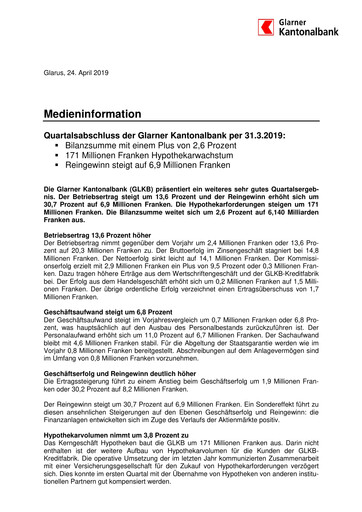 Miniature Glarner Kantonalbank Rapport trimestriel 2019-q1