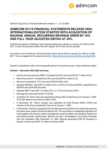 Thumbnail Admicom Oyj Financial Statement 2024