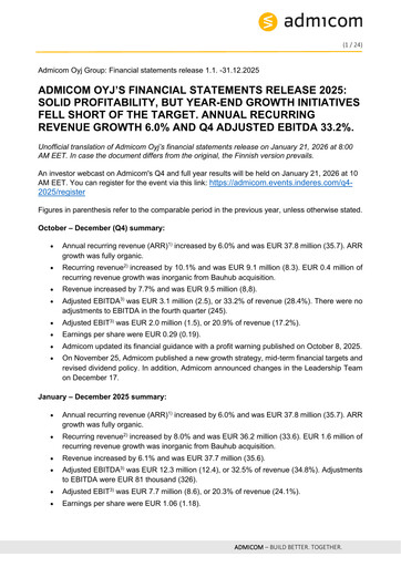 Thumbnail Admicom Oyj Financial Statement 2025