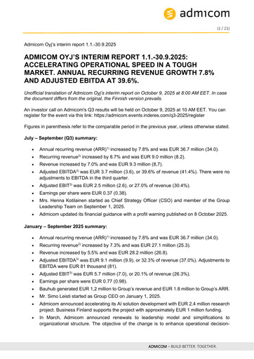 Thumbnail Admicom Oyj Quarterly Report 2025-q3