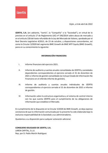 Thumbnail izertis Financial Report 2021