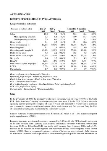 Thumbnail AS Tallinna Vesi Quarterly Report 2006-q2