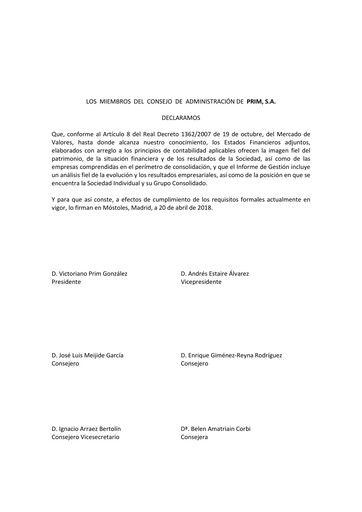 Thumbnail Prim, S.A. Financial Report 2017