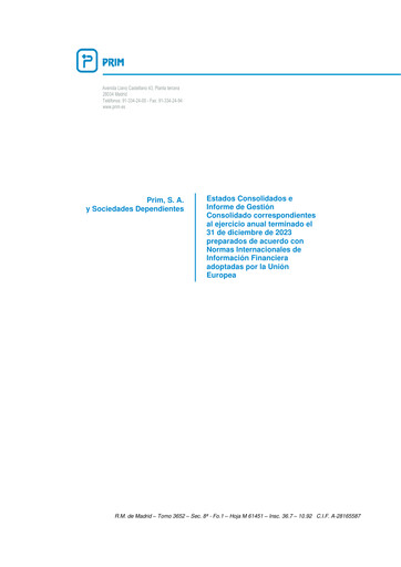 Vorschaubild Prim, S.A. Finanzmitteilung 2023