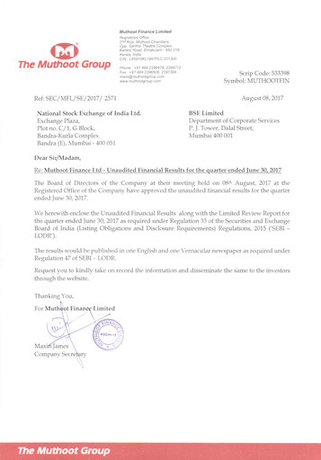 Thumbnail Muthoot Finance
 Quarterly Report 2017-q1