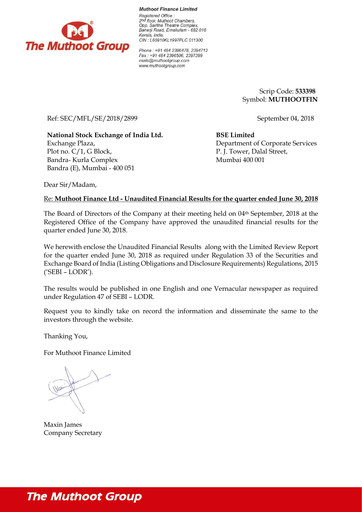 Thumbnail Muthoot Finance
 Quarterly Report 2018-q1