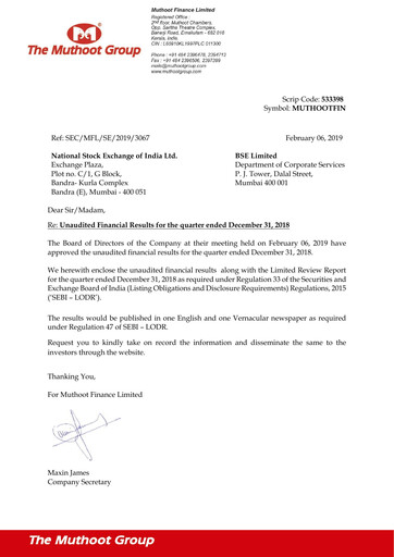 Thumbnail Muthoot Finance
 Quarterly Report 2018-q3