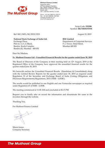 Thumbnail Muthoot Finance
 Quarterly Report 2019-q1