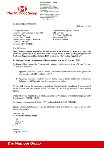 Thumbnail Muthoot Finance
 Quarterly Report 2019-q3