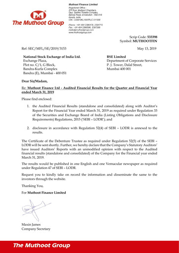 Thumbnail Muthoot Finance
 Quarterly Report 2019-q4