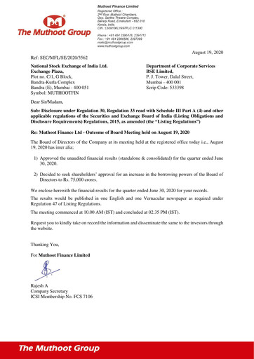 Thumbnail Muthoot Finance
 Quarterly Report 2020-q1