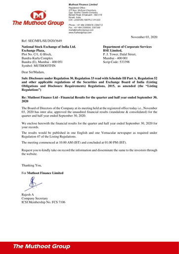Thumbnail Muthoot Finance
 Quarterly Report 2020-q2