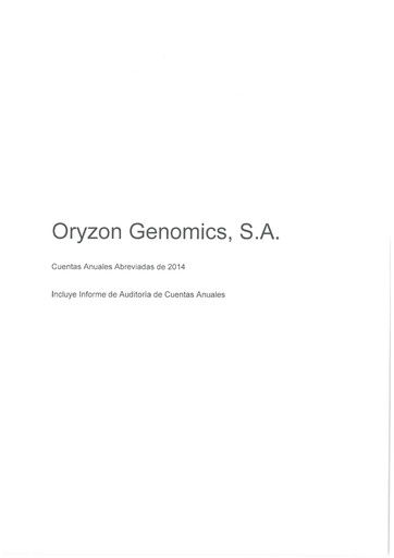 Thumbnail Oryzon Genomics Financial Statement 2014