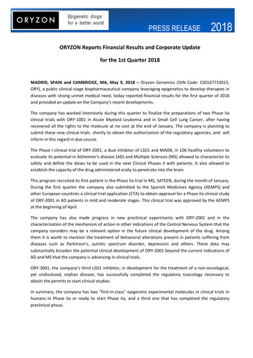 Thumbnail Oryzon Genomics Quarterly Report 2018-q1