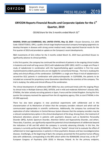 Thumbnail Oryzon Genomics Quarterly Report 2019-q1