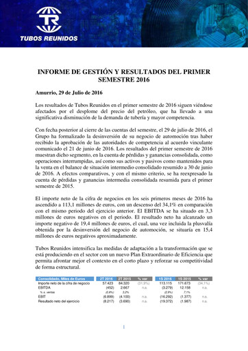 Thumbnail Tubos Reunidos Half-year Report 2016-h1