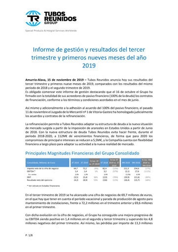 Vorschaubild Tubos Reunidos Quartalsbericht 2019-q3