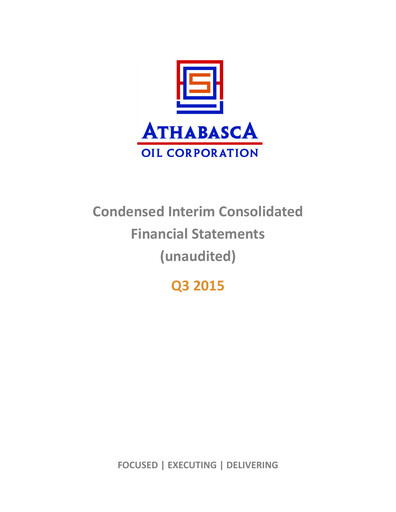 Thumbnail Athabasca Oil Corporation Financial Statement 2015-q3