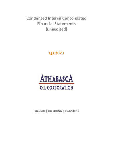Thumbnail Athabasca Oil Corporation Financial Statement 2023-q3
