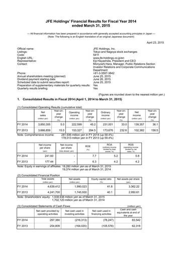 Thumbnail JFE Holdings Financial Statement fy2014