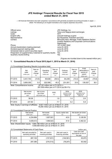 Thumbnail JFE Holdings Financial Statement fy2015