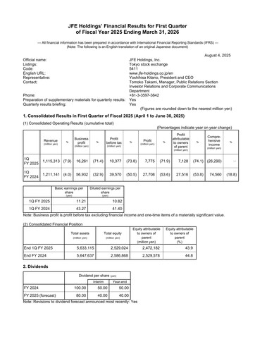 Vorschaubild JFE Holdings Quartalsbericht 2025-q1