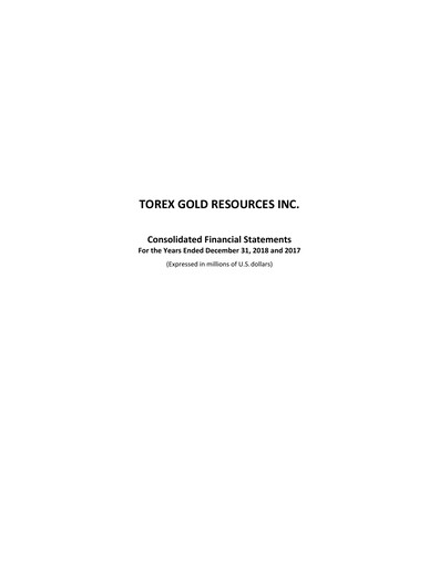 Miniature Torex Gold Resources Bilan financier 2018