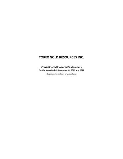 Miniature Torex Gold Resources Bilan financier 2019