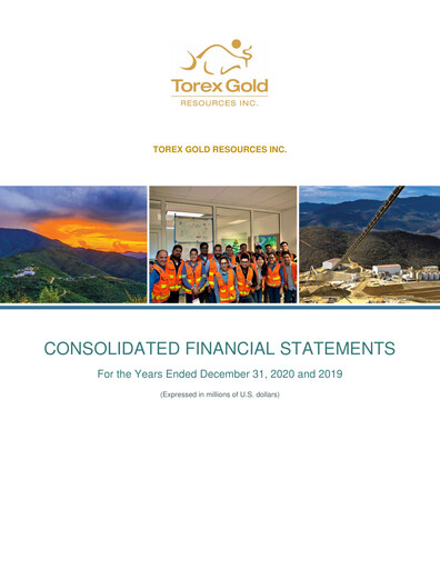 Miniature Torex Gold Resources Bilan financier 2020