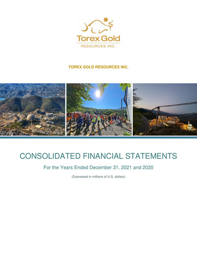 Miniature Torex Gold Resources Bilan financier 2021